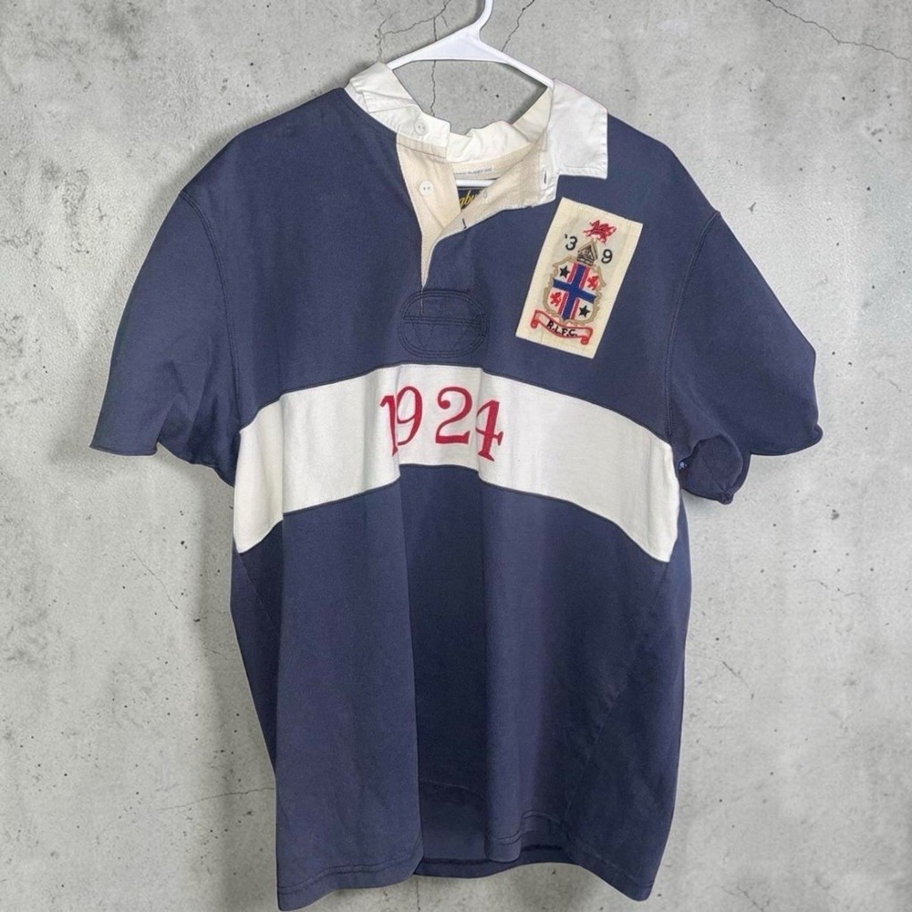 Rugby Ralph Lauren Mens Navy‎ White Stripe 1924 Crest Polo Shirt XXL